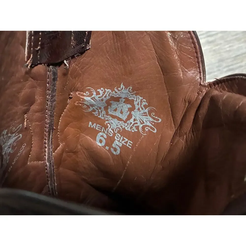 Tanner Mark Boots Men’s 6.5 Western Rodeo Cowboy Embossed Leather Handtooled